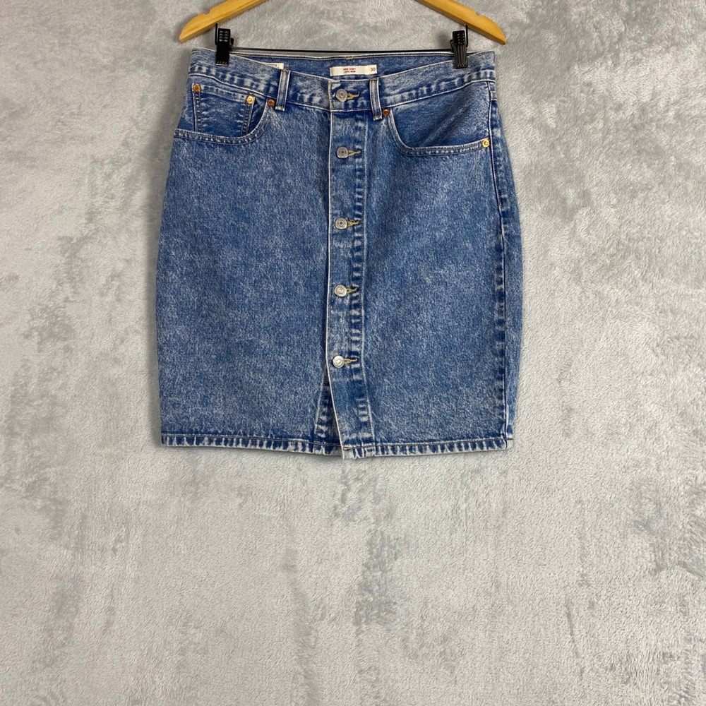 Levis Mom Skirt Acid Wash Blue Denim Button Front High Waist 57656-0000 Size 30